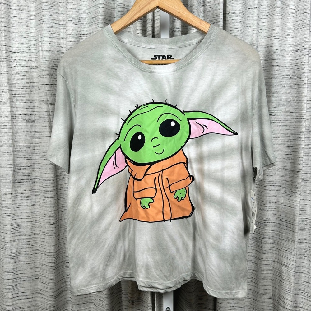 Star Wars Baby Yoda Grogu T-Shirt Grey Girls XL 15-17 Tie Dye Graphic Tee NWT